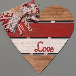 Rustic Heart Wall Decor with Red Accents